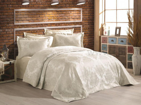 Prabangi austinių žakardo raštų lovatiesė "Gardine's Diva" su 2 pagalvių užvalkalais, dramblio kaulo